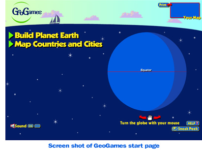 GeoGames Home Page Screen Shot