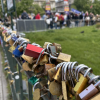 In Paris, a lot of couples put their initials on locks and lock them to bridges