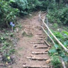 People created these steps on the mountain so that’s easier to climb up through the mud!