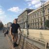 Standing outside by some of the beautiful Hungarian architecture