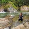 Songhee waded in a cold river above Santa Marta in the small town of Minka