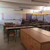 Our big classroom is filled with toys, whiteboards, and student artwork