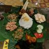 A traditional Balinese meal, which included fish, prawn, chicken, long beans, rice and more
