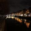 The waterfront in Strasbourg lit up for holiday visitors 