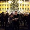 Yordi and I saying "prost," which is German for cheers, in front of the tree at Schönbrunn Palace