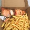 Salmon, scallops and fries are some of the best lunch foods to get at the fish market 