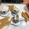 A fried sweet dough with a thick hot chocolate sauce, this one had whipped cream too!