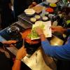 We all get to play an active role in cooking the dish. Here we're adding some chopped celery to our tomato sauce. 