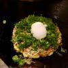 Okonomiyaki I made our first night in Tokyo. It's made from egg, lots of cabbage, and some other ingredients, then topped with green onion, pork slices and egg