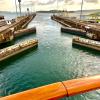 The rising water inside the locks lifts the ship up to the level of Gatun Lake