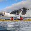 Kayaking through thick sea ice is hard work!