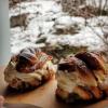 These are semla, cinnamon rolls with vanilla pudding inside