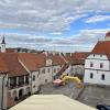 I hiked to the top of the tower in the Strakonice Castle and got this view (often castles are too big and too much in cities to get a really good picture of); there was a marathon the weekend I was there