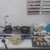 My stove set-up; in this photo, I'm making empanadas using a masa (dough) made from boiled and mashed platanos (plantains)