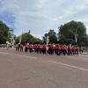 The Royal Gaurd is changing shifts outside of Buckingham Palace in London