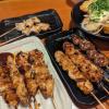 Different variations of skewered chicken