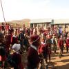 My students gathering for morning assembly, which we have outside every day with the whole school 