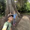 Admiring the gigantic roots on this tree!