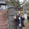 With the traditional volcanic rock statue from Jeju Island