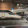 The sleek front of a high-speed train I saw at the train station coming back from Madrid