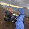 Lunch overlooking the volcano. We ate "pisang goreng," fried bananas