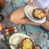 Lunch: potatoes, noodles and vegetables