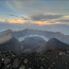 800 years ago, the volcano erupted with lots of lava! Over time, the lava became hard, and water filled the middle of the volcano. Now, the center is a lake, but there are areas around it that still have lava coming out!