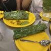 This is a traditional dish from Gujarat: flour is steamed inside of banana leaves, creating delicious pancakes on the inside