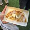 From a street food stand (which is like a food truck in the U.S.), I got Hotteok (호떡), Korean sweet pancakes. Mine was filled with cream cheese and covered in condensed milk glaze—so sweet and gooey!