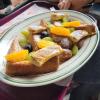 Korea's version of French Toast - grapes, oranges, blueberries and caramelized bananas