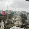 I took this picture from the top of the Istanbul Modern Art Museum. In it you can see a traditional Mosque and the Turkish flag.