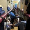 A look down the corridor aboard the train 