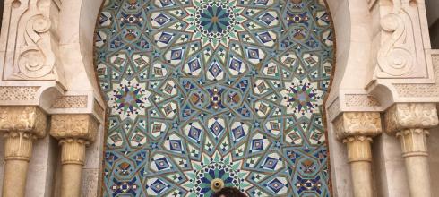 Architecture from a fountain outside of the Hassan II Mosque 