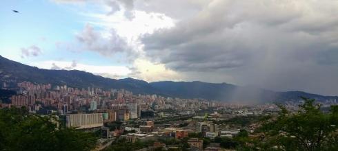 A view of Medellín in a rain cloud