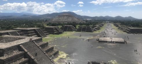 These are some of the pyramids in Teotihuacan. The tallest one is the Pyramid of the Sun.