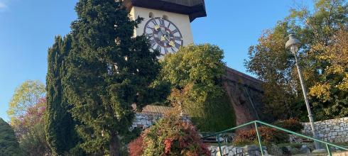 The famous clocktower is a great site to see the changing seasons here in Graz