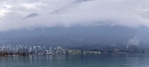 Lake Annecy and the misty mountain