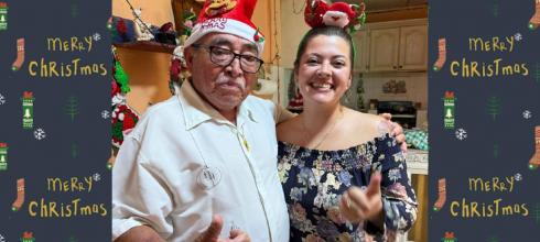 My host grandpa and I celebrating Christmas!