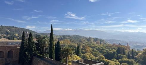The view from a tower on the Alhambra--can you see the snow on the mountain?