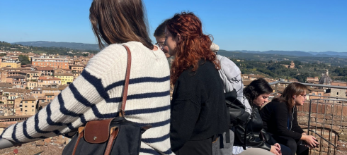 My friends and I looking over Siena from the Museum look point 