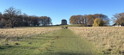 A view fit for a royal hunt! The Hermitage Lodge watching over the coast from its hilltop throne.