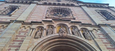 Speyer cathedral up close and looking up at the rosette window