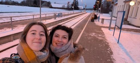 In the back you can see how the snow has covered some train tracks. If the junctions freeze over, it can lead to many travel delays.