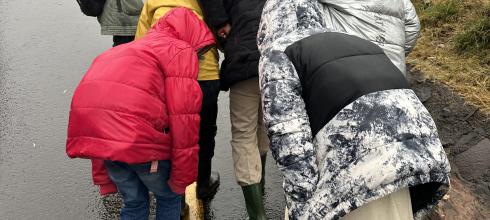 My students walking home from school in the rain