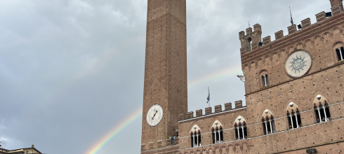 A rainbow stretched behind the tower last summer 