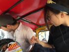 Sometimes riding in a rickshaw is a tight squeeze
