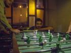 Arvind getting a good look at the foosball game