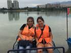 My host mom and me paddling around Lake Sairan