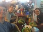 Enjoying noodles with friends