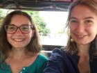 My friend Sophie and me enjoying a breezy ride in a tuk-tuk, a motorized rickshaw